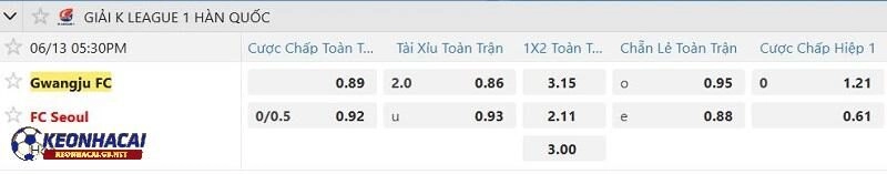 Tỷ lệ soi kèo nhà cái Gwangju FC vs FC Seoul